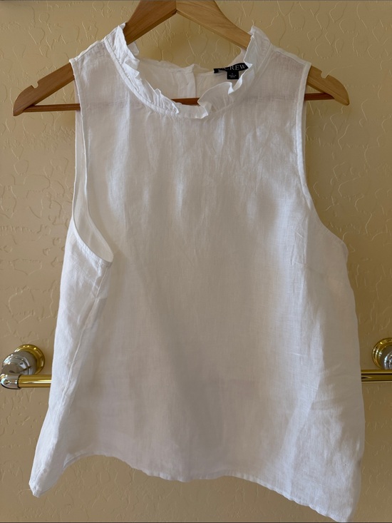 J. Crew Tops - J. Crew White Linen Sleeveless Ruffle-Neck Camisole